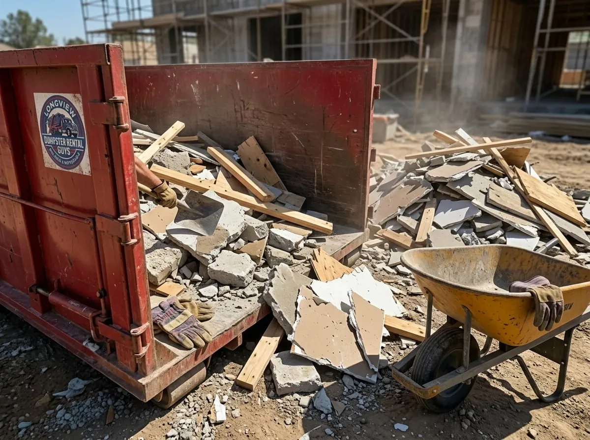 Broken concrete, drywall and lumber loaded for removal in Longview, Texas